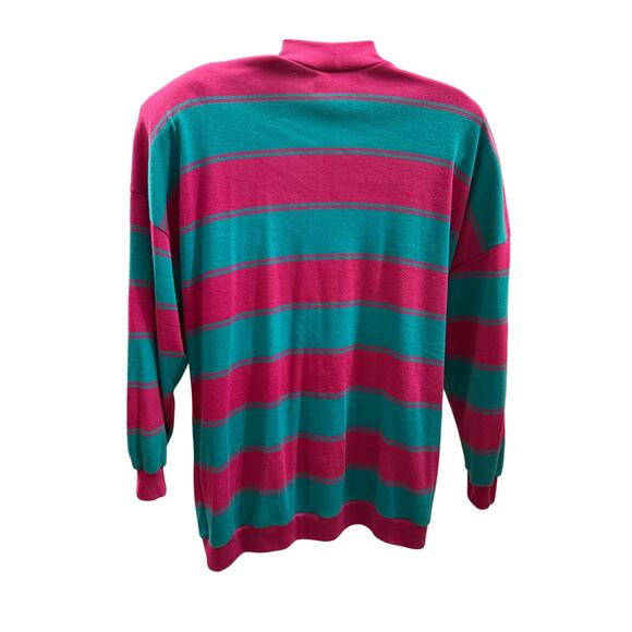 Vtg Peter Popovitch women M Striped Pink Green Button V Neck Slouchy cardigan - Picture 3 of 4